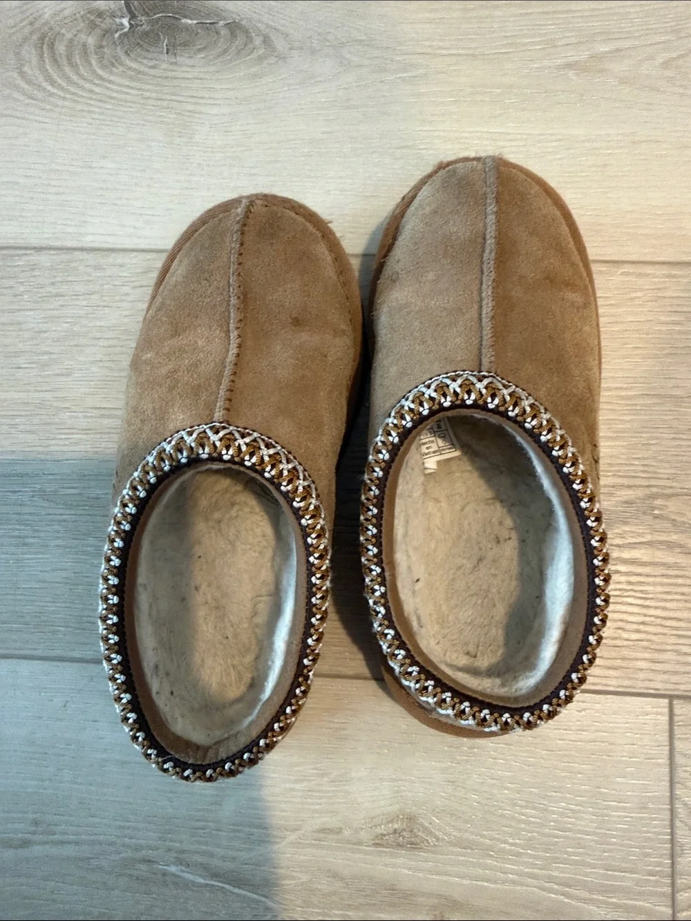 UGG Kids Chestnut Brown Suede Slip-On Slippers with Braided Trim